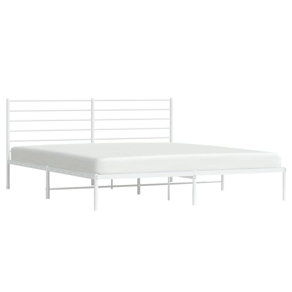 Metal Bed Frame with Headboard White 72"x83.9" California King. Picture 3