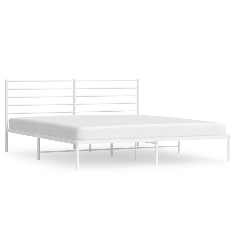 Metal Bed Frame with Headboard White 76"x79.9" King. Picture 1