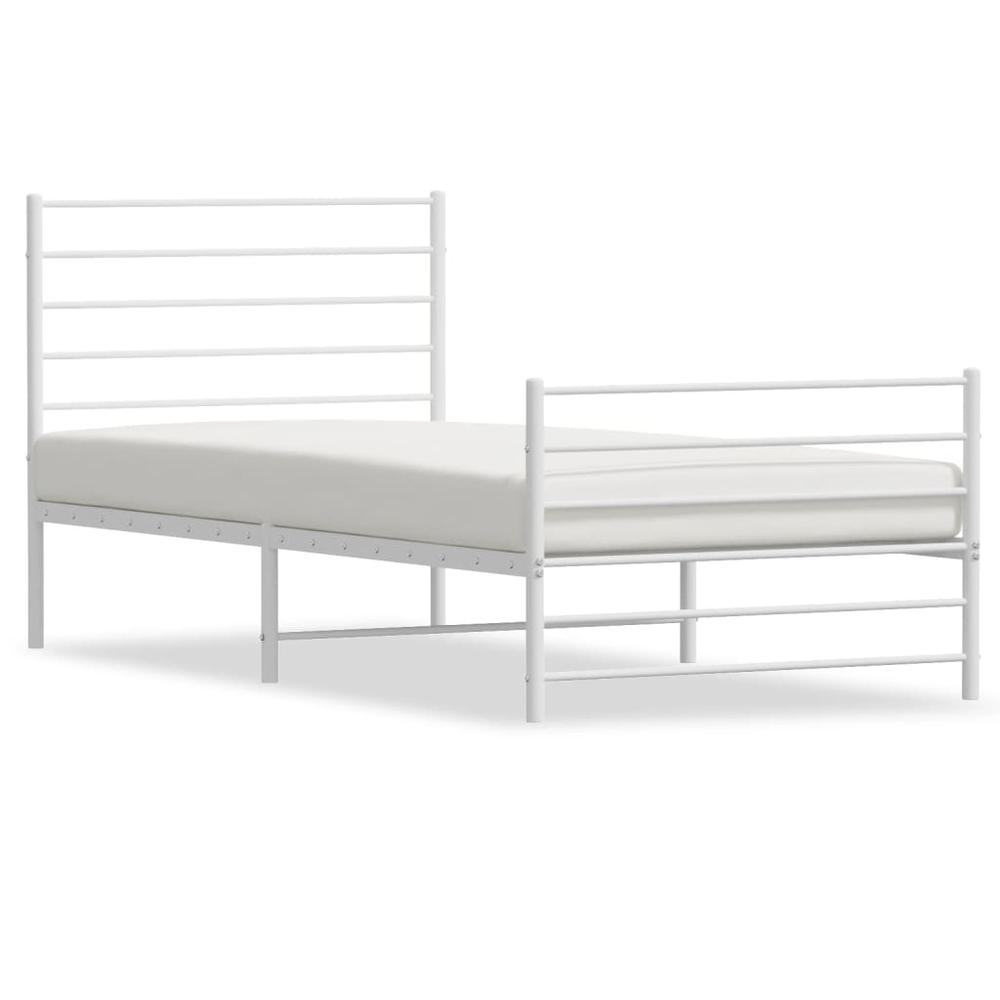 Metal Bed Frame with Headboard and Footboard White 39.4"x74.8" Twin. Picture 1
