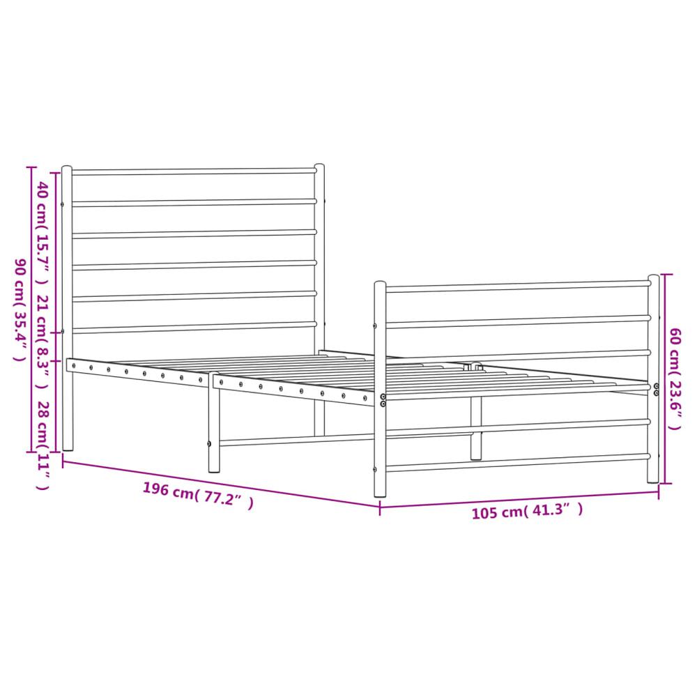 Metal Bed Frame with Headboard and Footboard White 39.4"x74.8" Twin. Picture 9