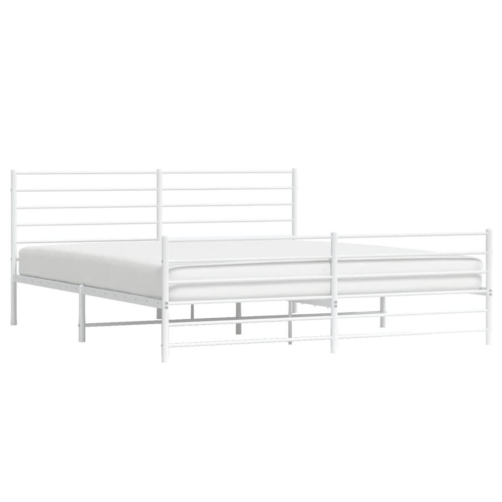 Metal Bed Frame with Headboard&Footboard White 72"x83.9" California King. Picture 3