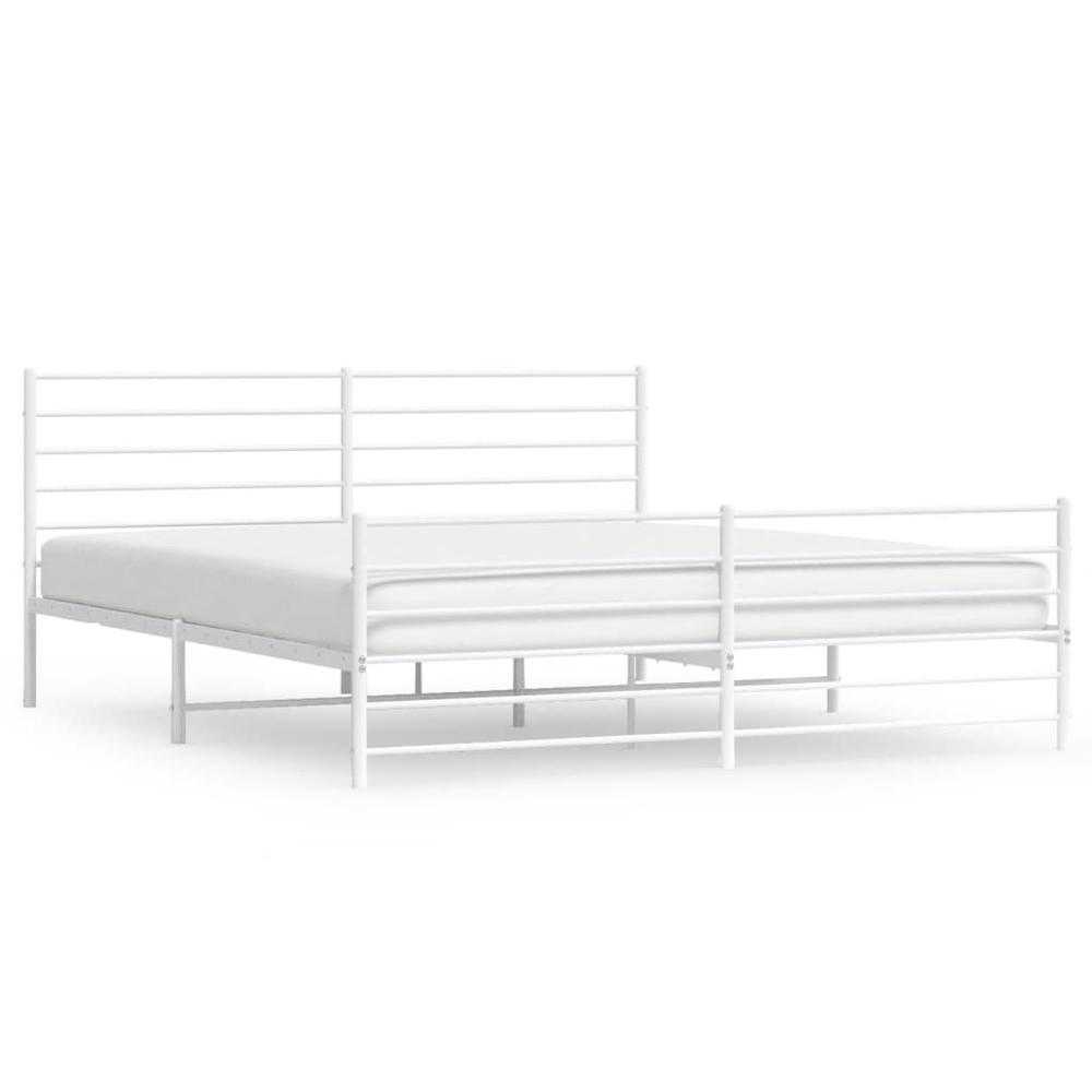 Metal Bed Frame with Headboard and Footboard White 76"x79.9" King. Picture 1
