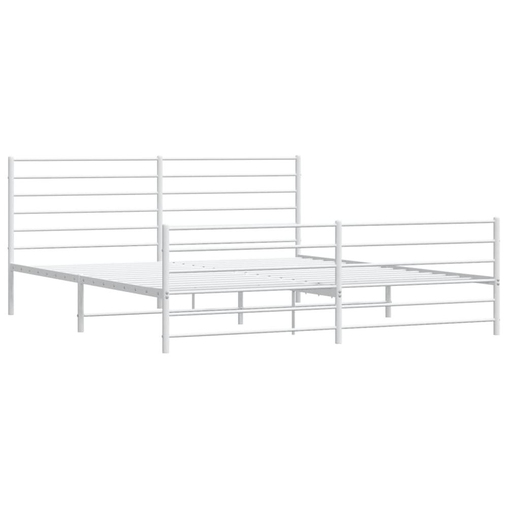 Metal Bed Frame with Headboard and Footboard White 76"x79.9" King. Picture 4