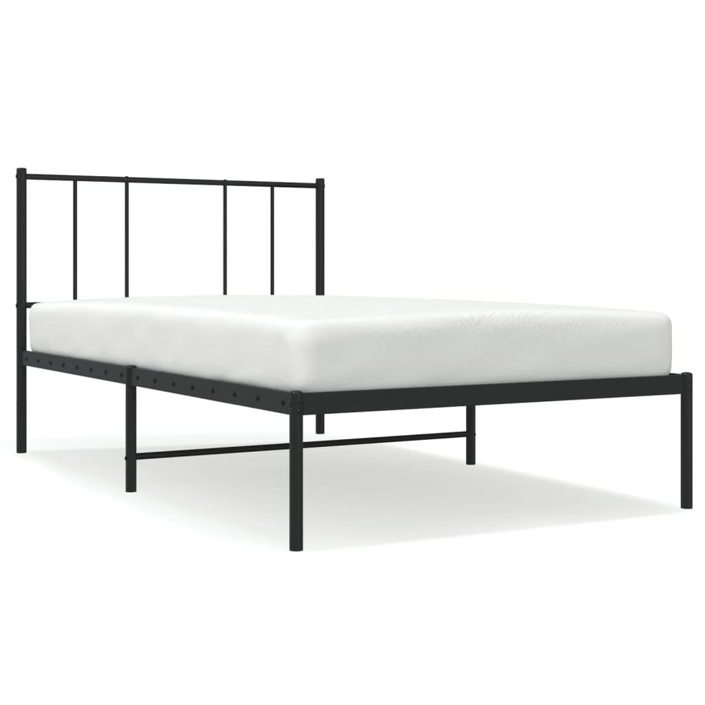 Metal Bed Frame with Headboard Black 39.4"x78.7". Picture 1