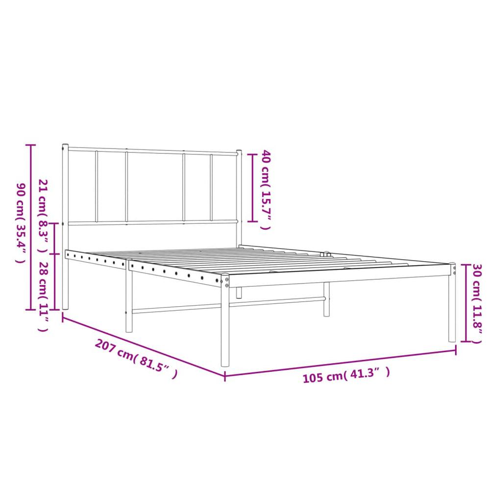 Metal Bed Frame with Headboard Black 39.4"x78.7". Picture 9