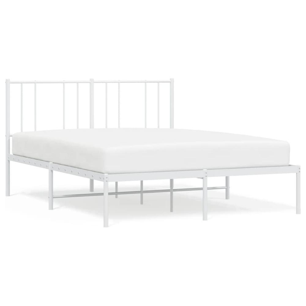 Metal Bed Frame with Headboard White 59.8"x78.7". Picture 1