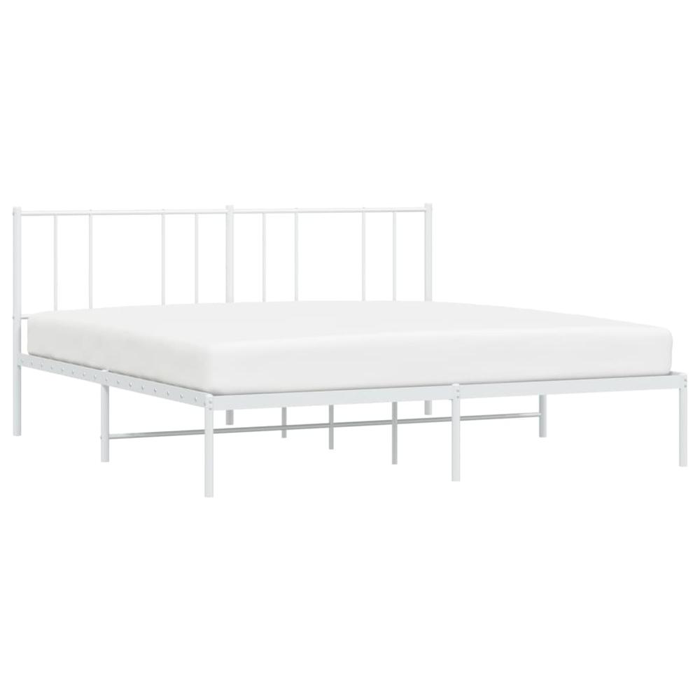 Metal Bed Frame with Headboard White 76"x79.9" King. Picture 2