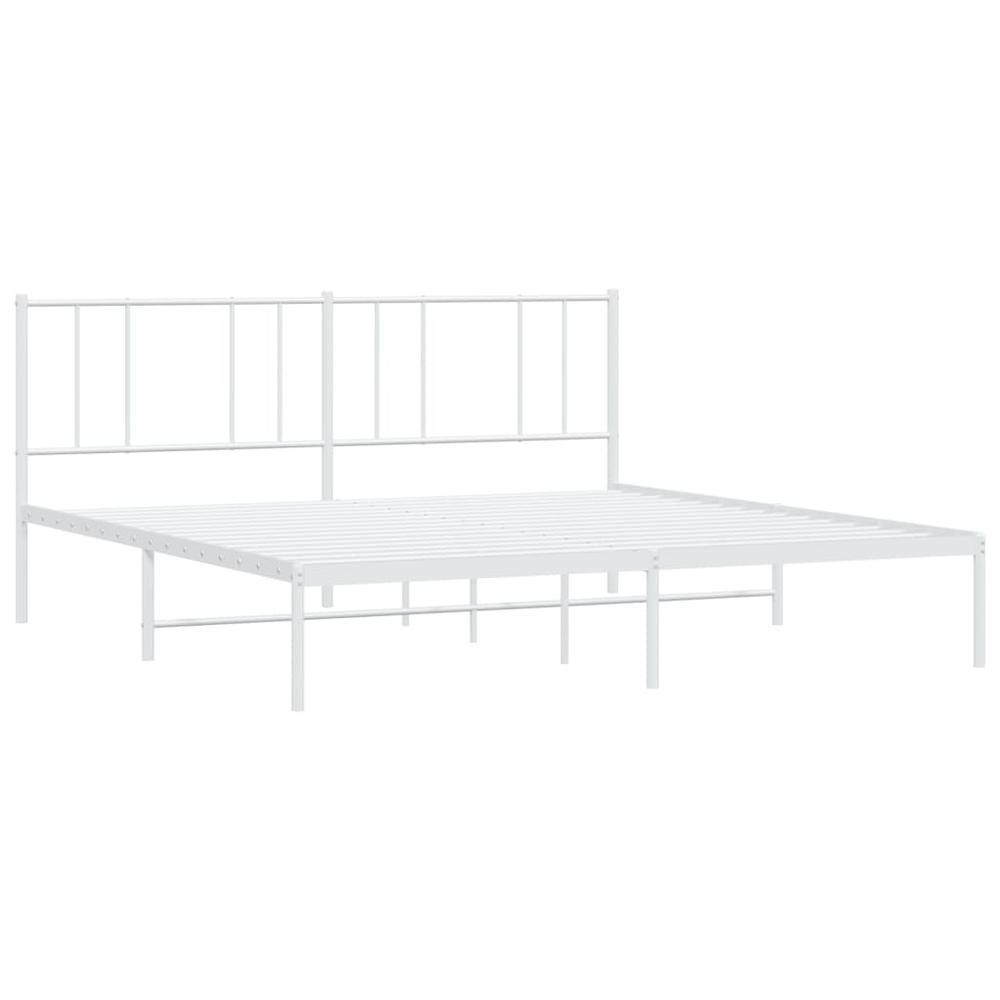 Metal Bed Frame with Headboard White 76"x79.9" King. Picture 4