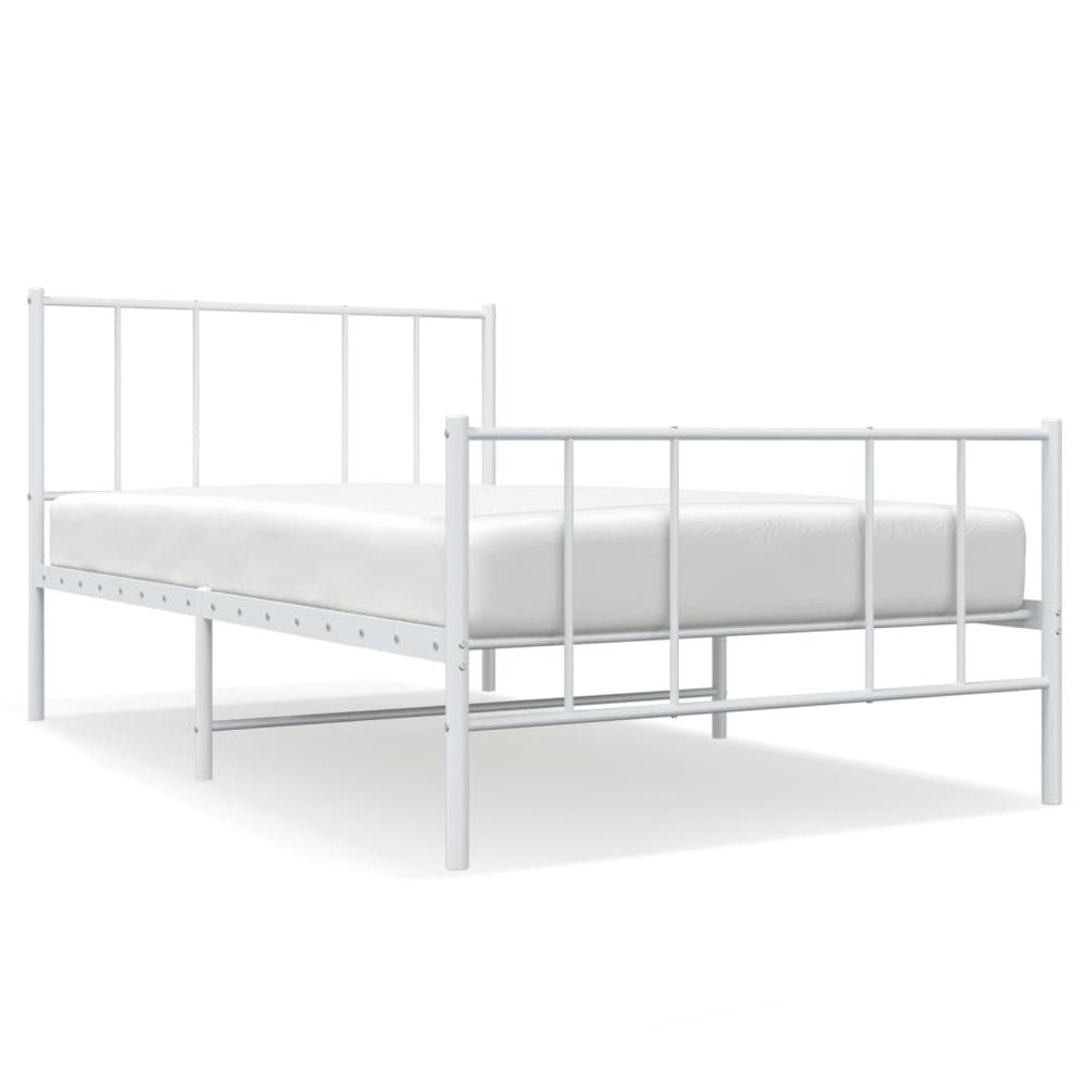 Metal Bed Frame with Headboard and Footboard White 39.4"x78.7". Picture 1