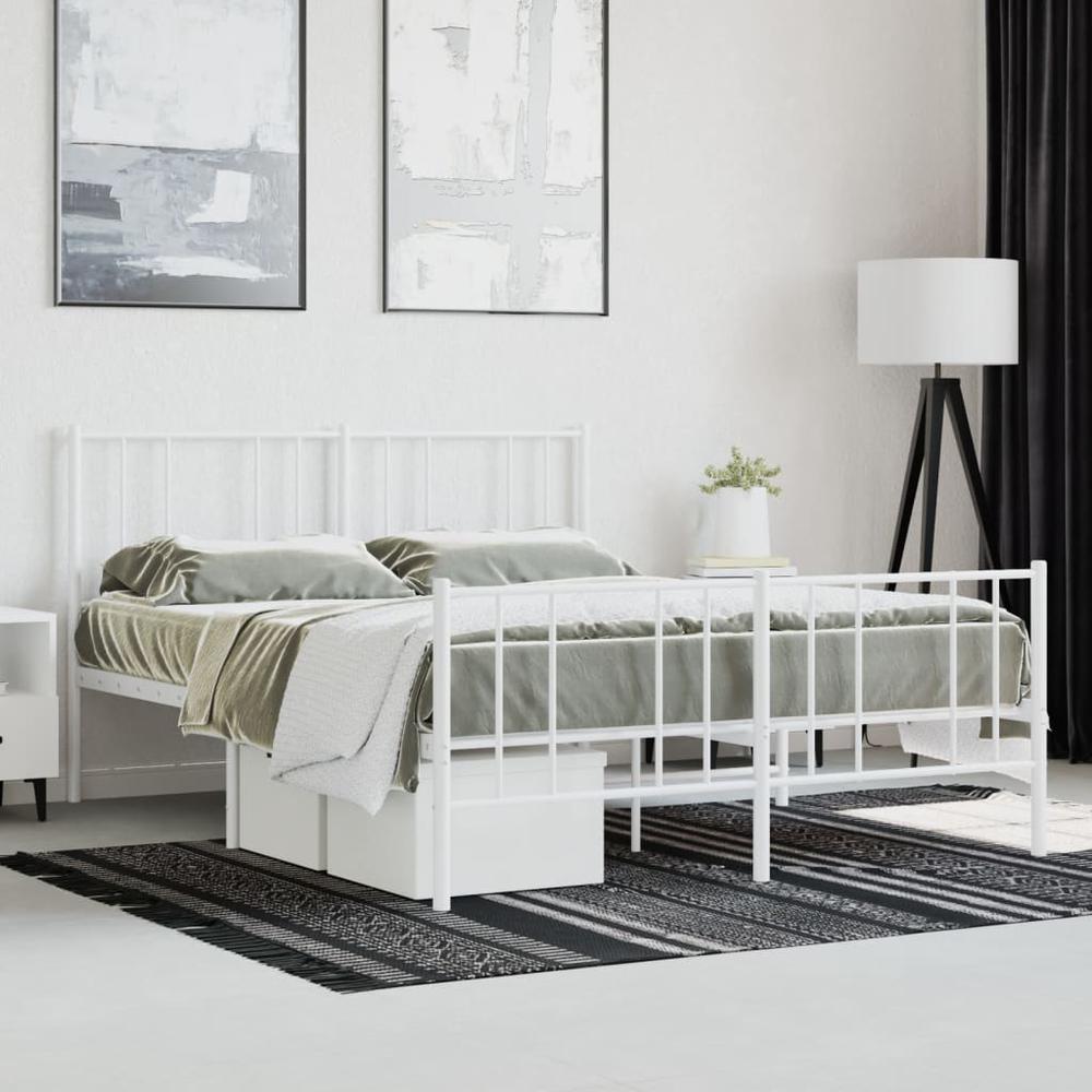 Metal Bed Frame with Headboard and Footboard White 59.8"x78.7". Picture 3