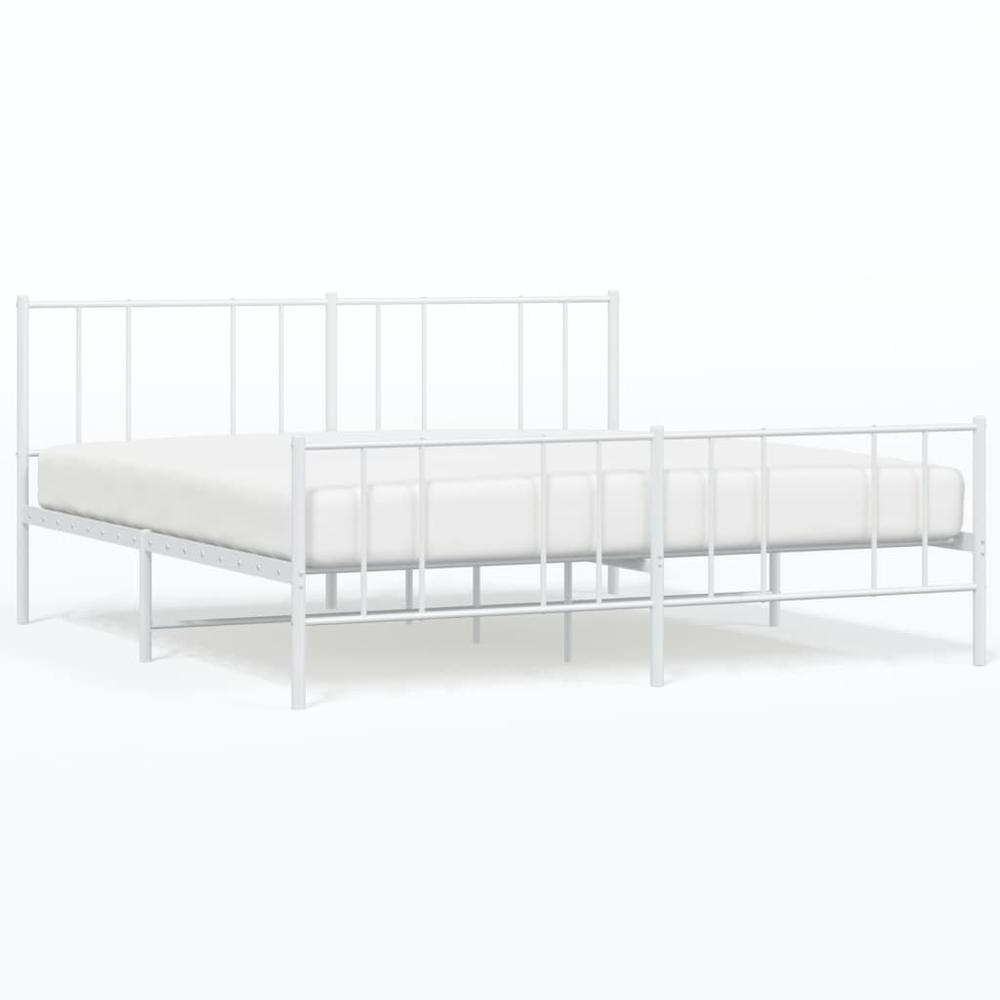 Metal Bed Frame with Headboard and Footboard White 76"x79.9" King. Picture 1