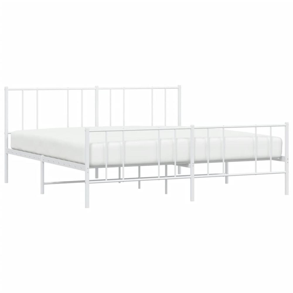 Metal Bed Frame with Headboard and Footboard White 76"x79.9" King. Picture 2