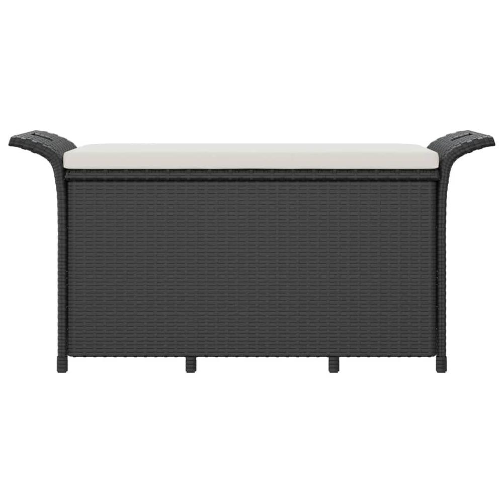Patio Bench with Cushion Black 45.7"x18.1"x22.4" Poly Rattan. Picture 2