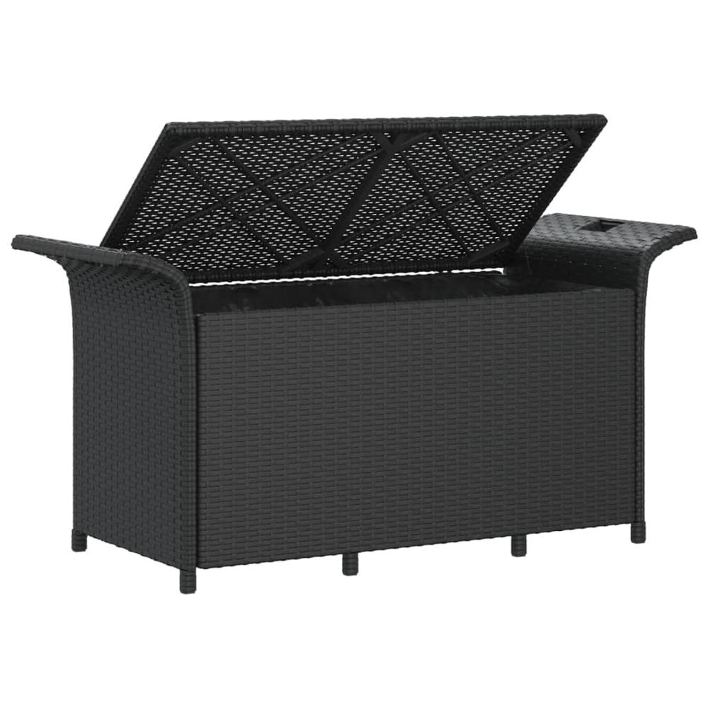 Patio Bench with Cushion Black 45.7"x18.1"x22.4" Poly Rattan. Picture 4