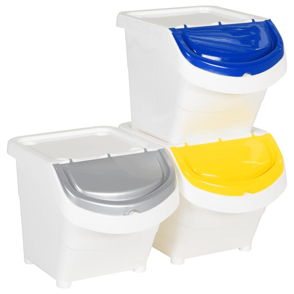 Stackable Waste Bins with Lids 3 pcs White PP 20.6 gal. Picture 7