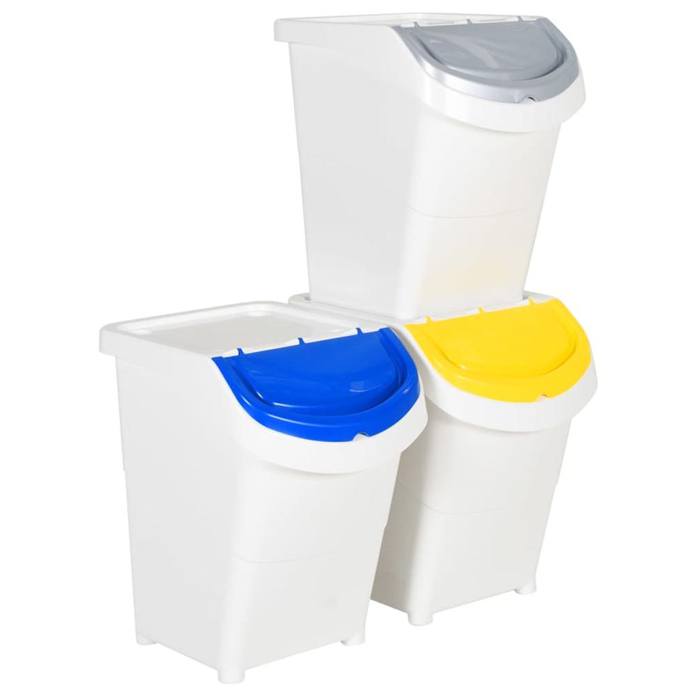 Stackable Waste Bins with Lids 3 pcs White PP 31.7 gal. Picture 7