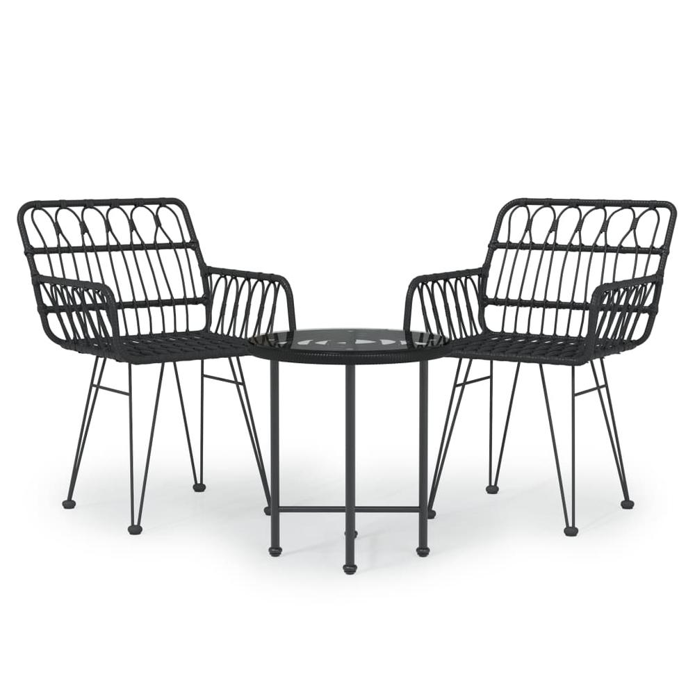 3 Piece Patio Dining Set Black Poly Rattan. Picture 1