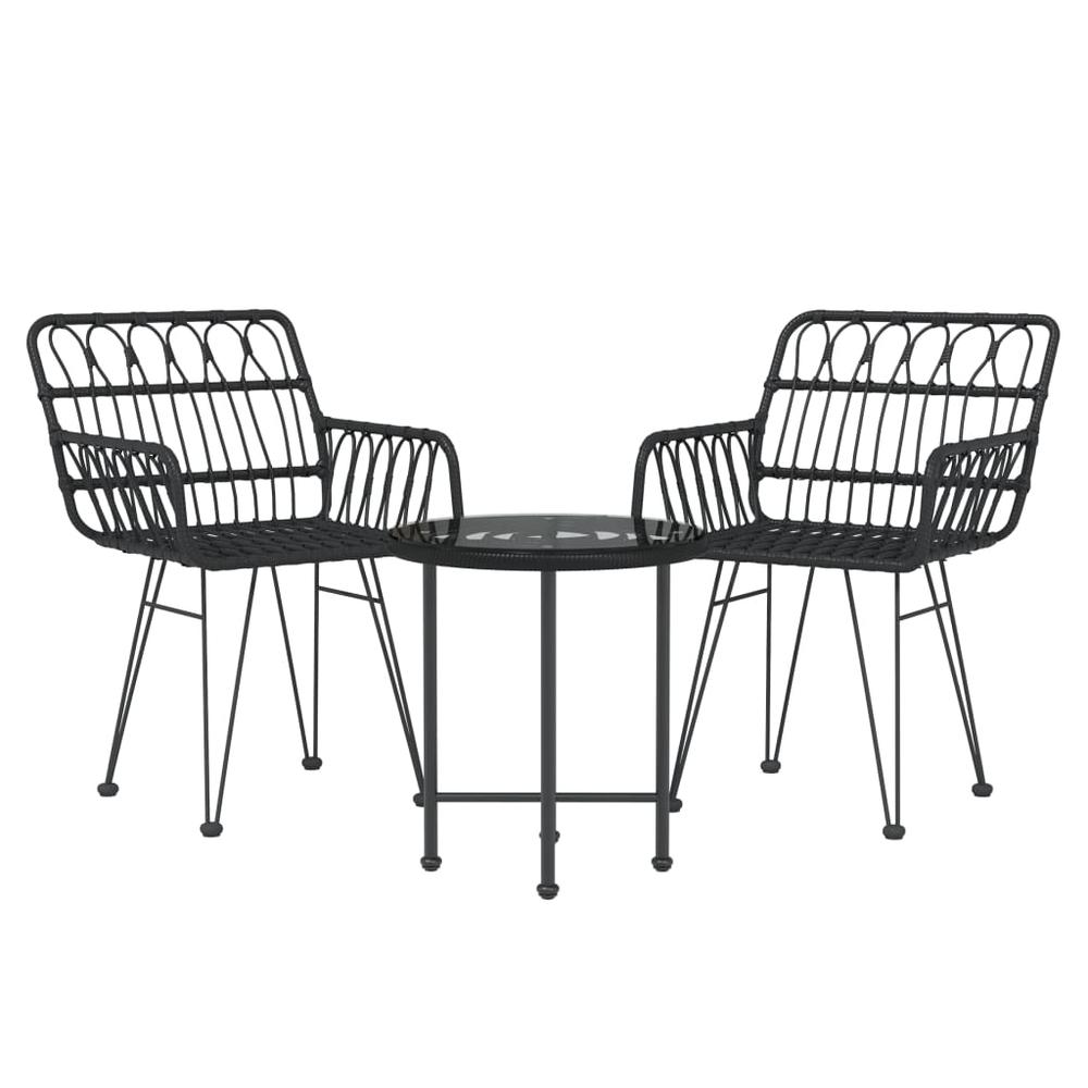 3 Piece Patio Dining Set Black Poly Rattan. Picture 2