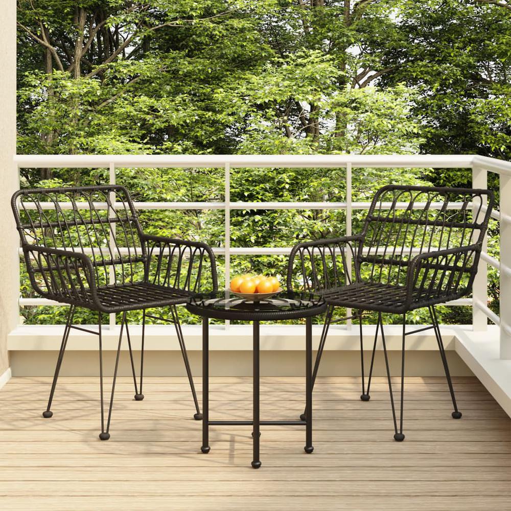3 Piece Patio Dining Set Black Poly Rattan. Picture 12