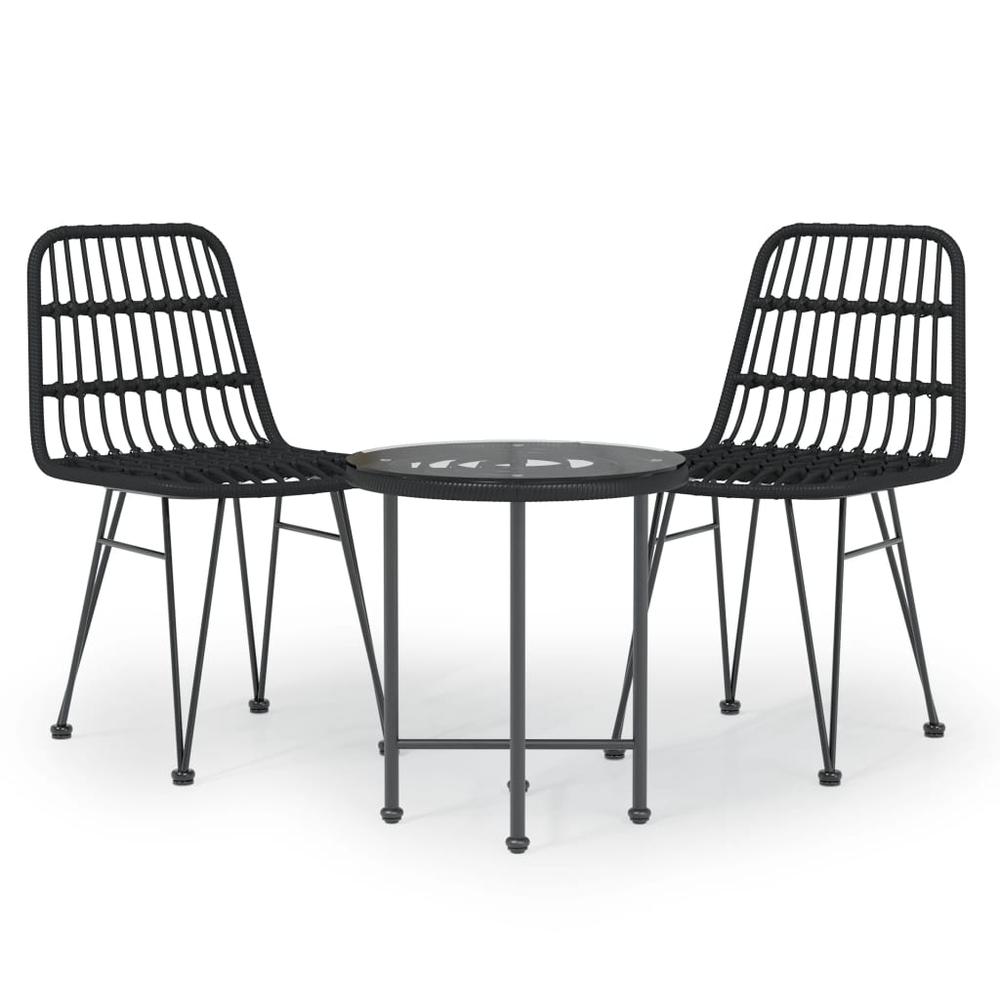 3 Piece Patio Dining Set Black Poly Rattan. Picture 1