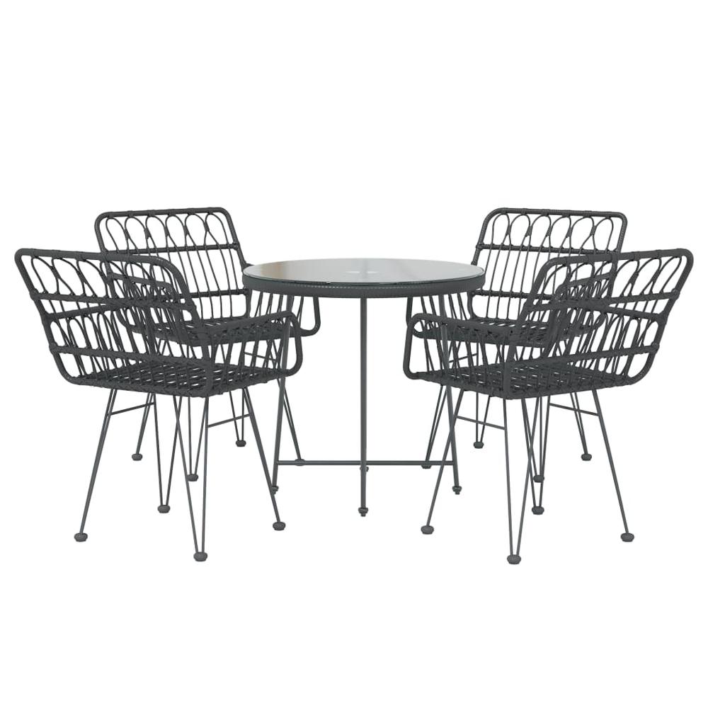 5 Piece Patio Dining Set Black Poly Rattan. Picture 2