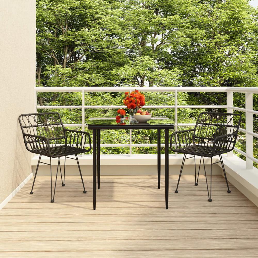 3 Piece Patio Dining Set Black Poly Rattan. Picture 11