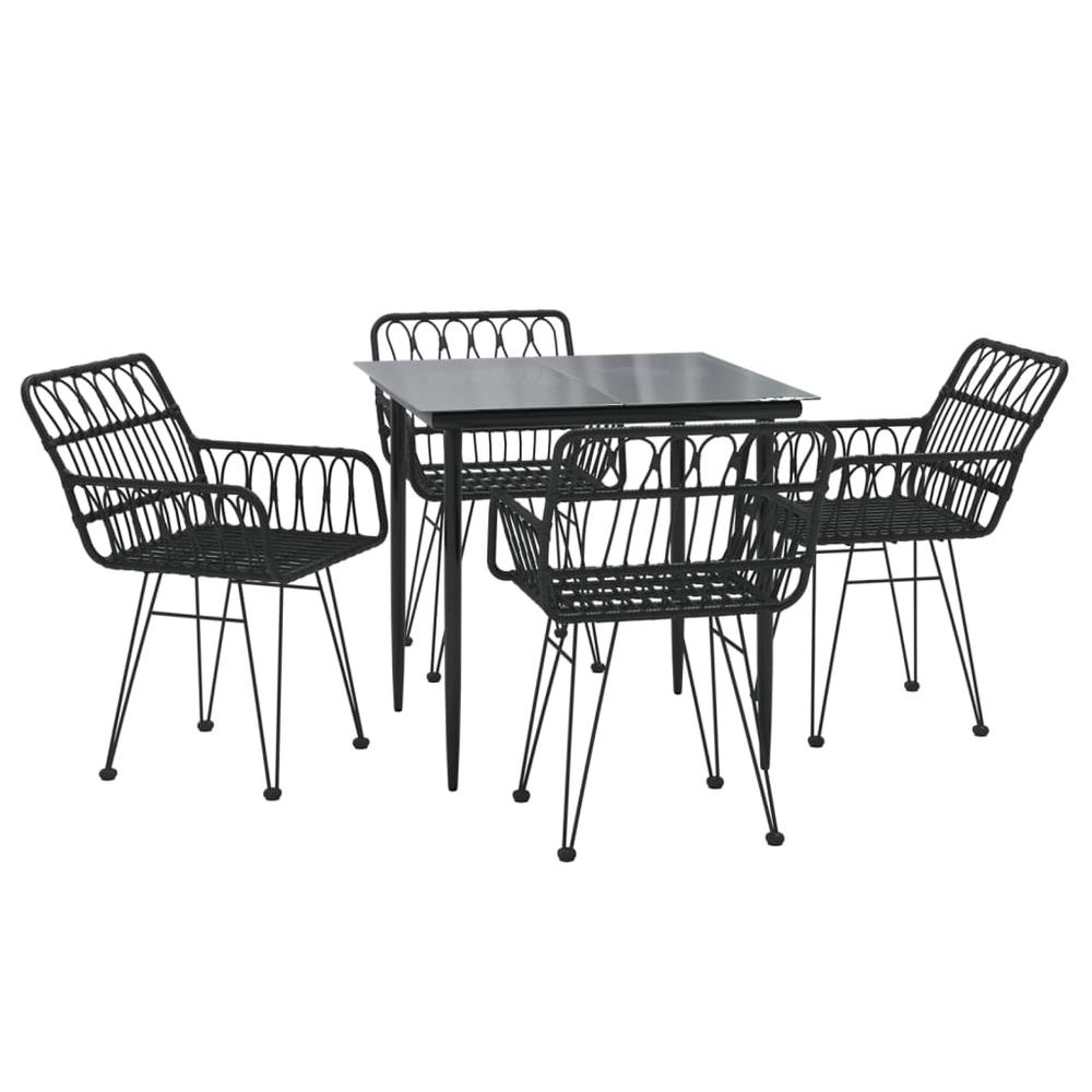 5 Piece Patio Dining Set Black Poly Rattan. Picture 2
