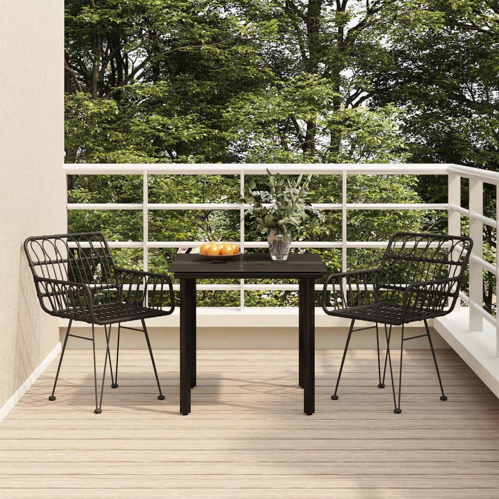 3 Piece Patio Dining Set Black Poly Rattan. Picture 11