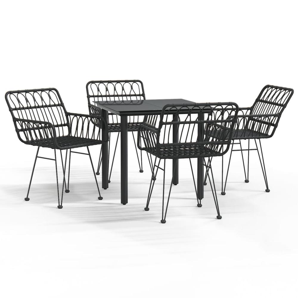 5 Piece Patio Dining Set Black Poly Rattan. Picture 1