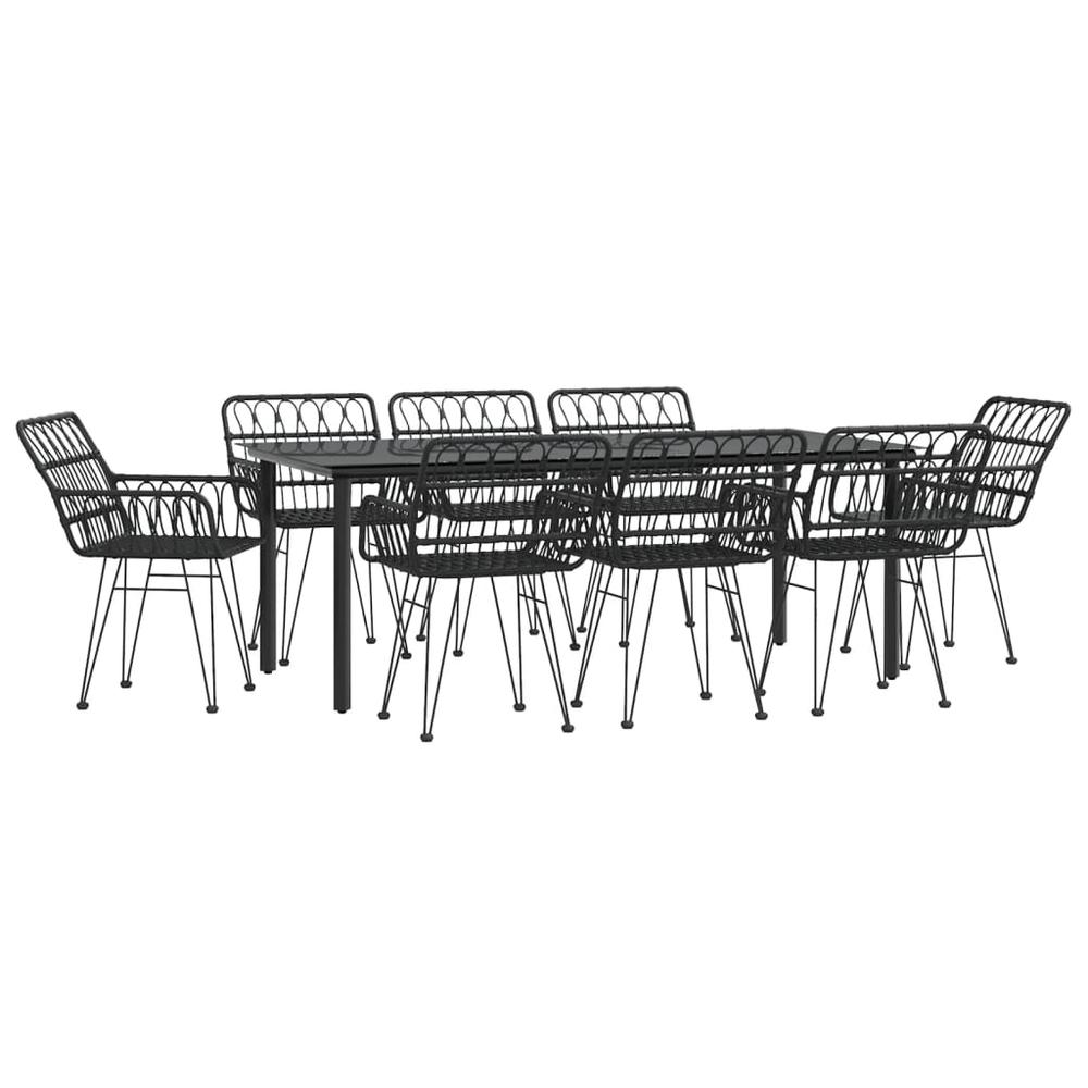 9 Piece Patio Dining Set Black Poly Rattan. Picture 2