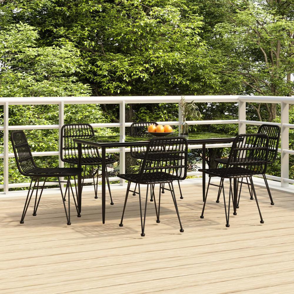 7 Piece Patio Dining Set Black Poly Rattan. Picture 11