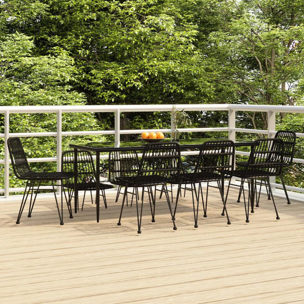9 Piece Patio Dining Set Black Poly Rattan. Picture 11