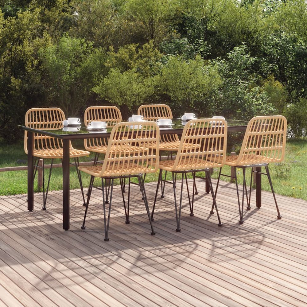 7 Piece Patio Dining Set Poly Rattan. Picture 1