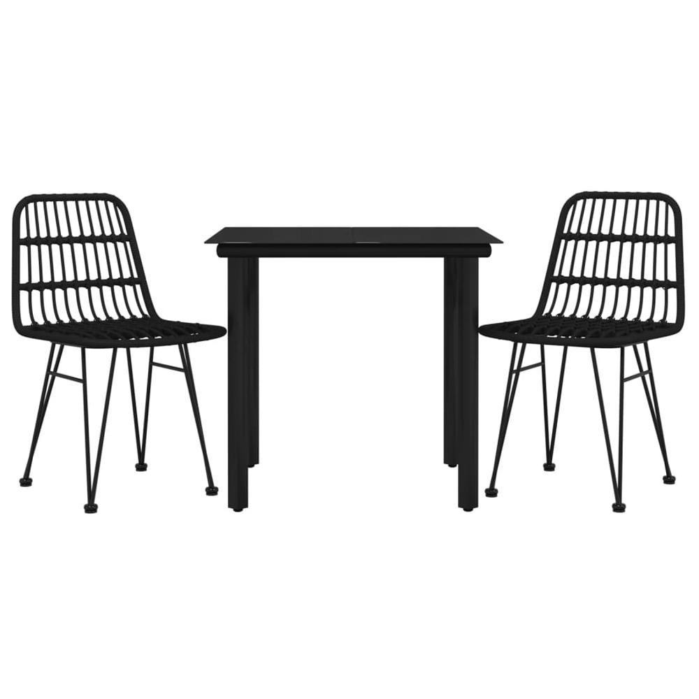 3 Piece Patio Dining Set Black Poly Rattan. Picture 2