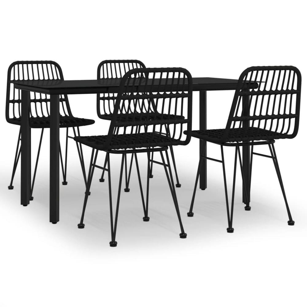 5 Piece Patio Dining Set Black Poly Rattan. Picture 1