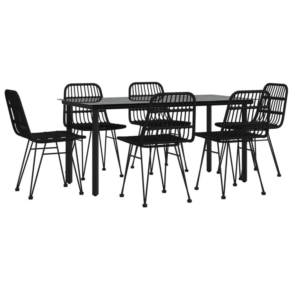 7 Piece Patio Dining Set Black Poly Rattan. Picture 2
