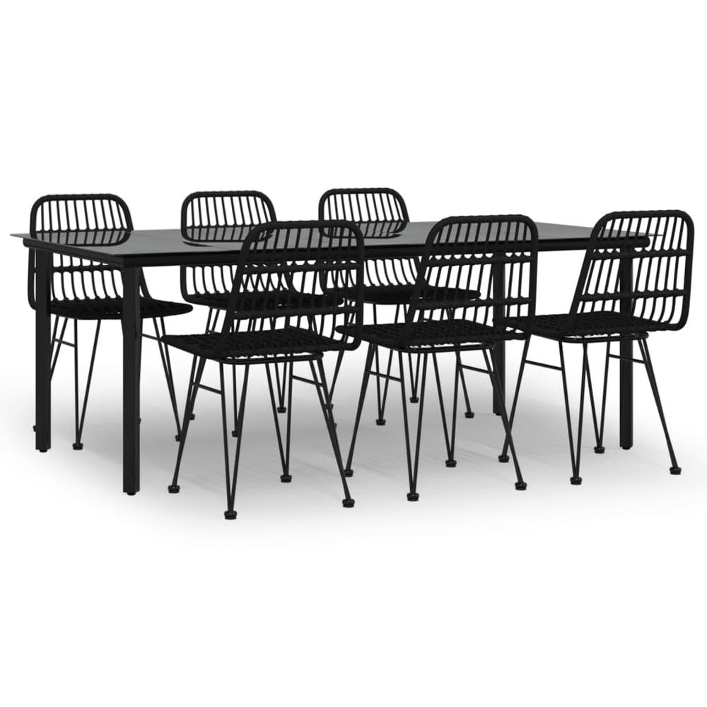 7 Piece Patio Dining Set Black Poly Rattan. Picture 1
