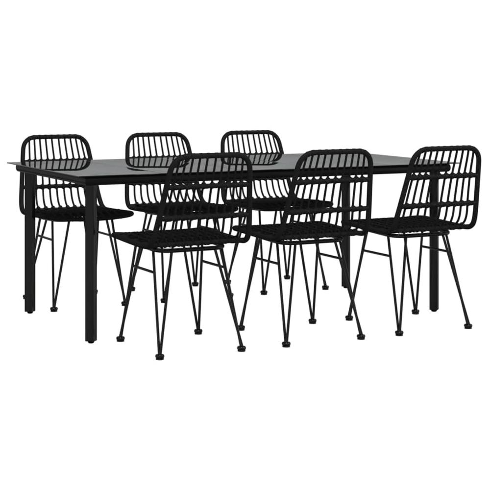 7 Piece Patio Dining Set Black Poly Rattan. Picture 2