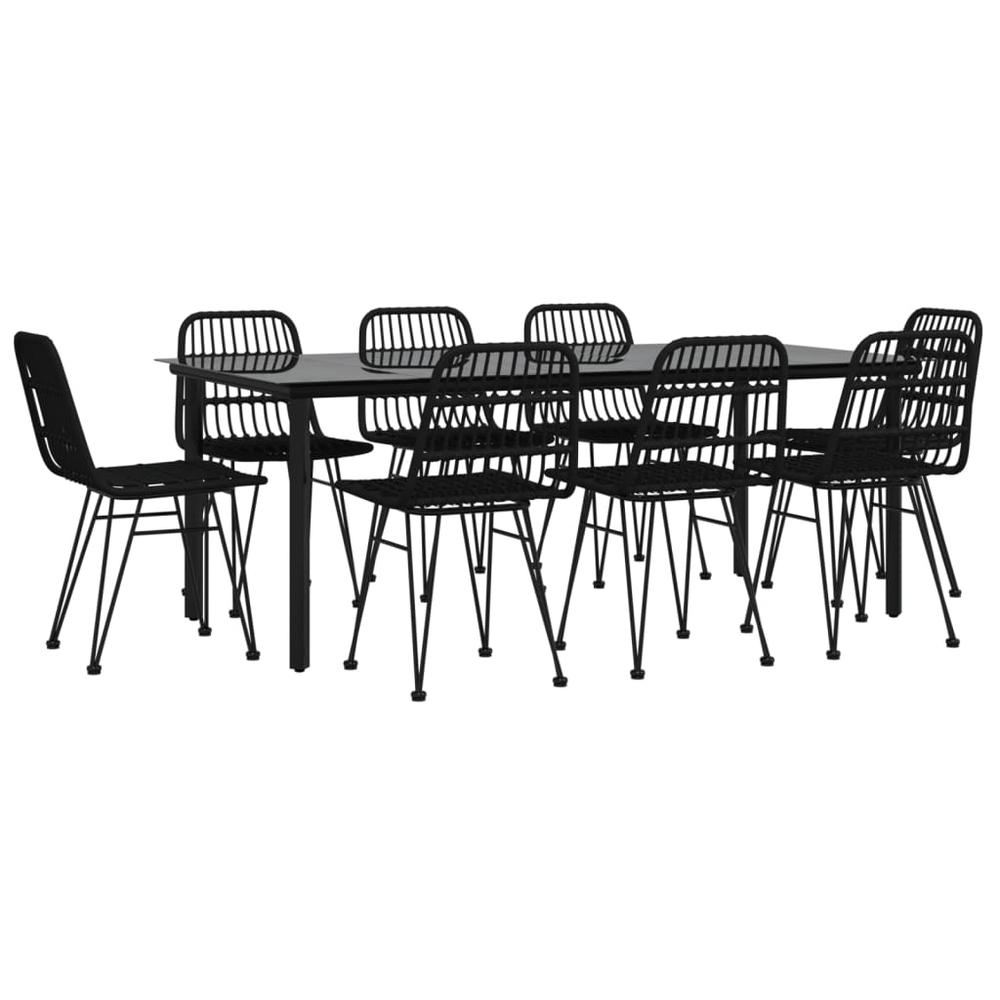 9 Piece Patio Dining Set Black Poly Rattan. Picture 2