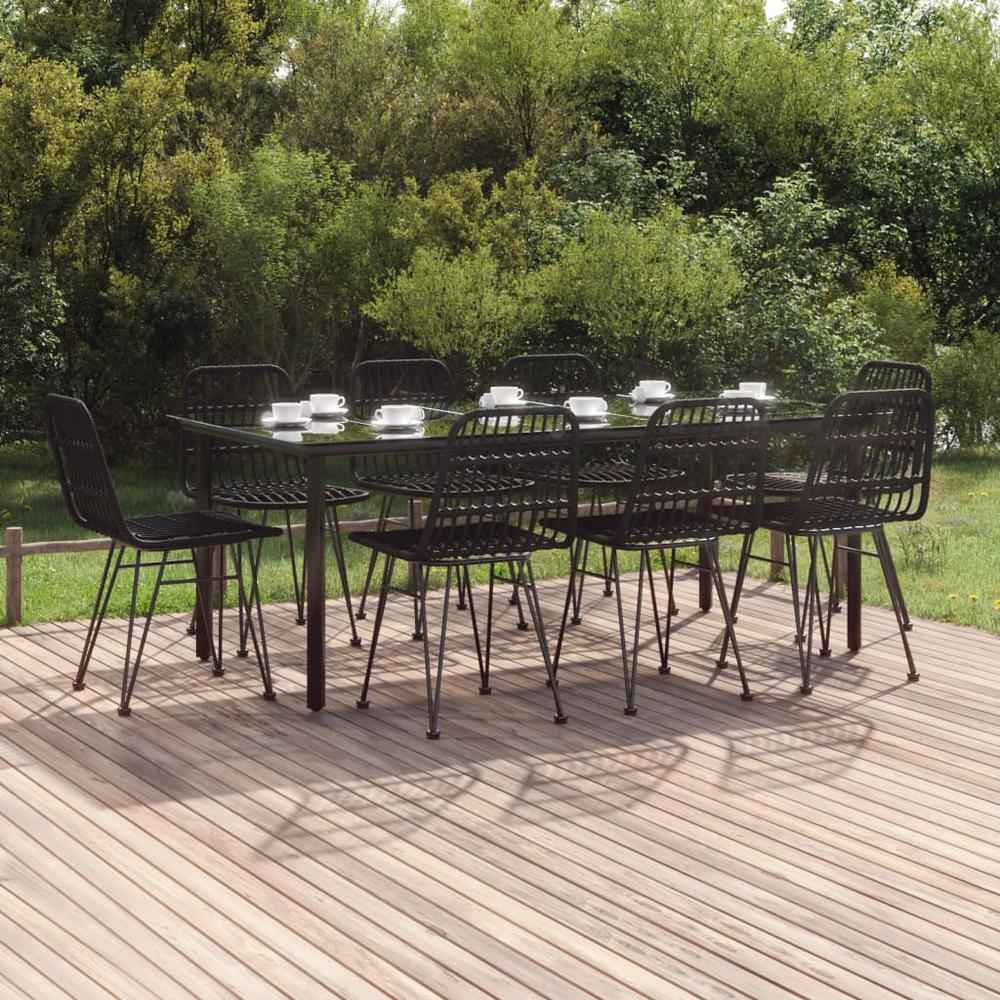 9 Piece Patio Dining Set Black Poly Rattan. Picture 11