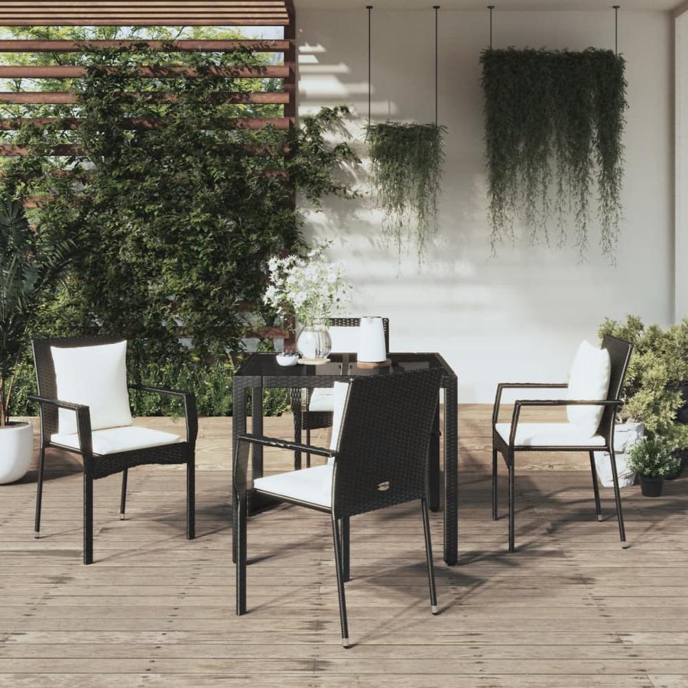 5 Piece Patio Dining Set with Cushions Black Poly Rattan. Picture 11