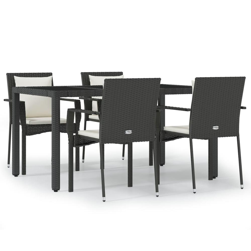 5 Piece Patio Dining Set with Cushions Black Poly Rattan. Picture 1