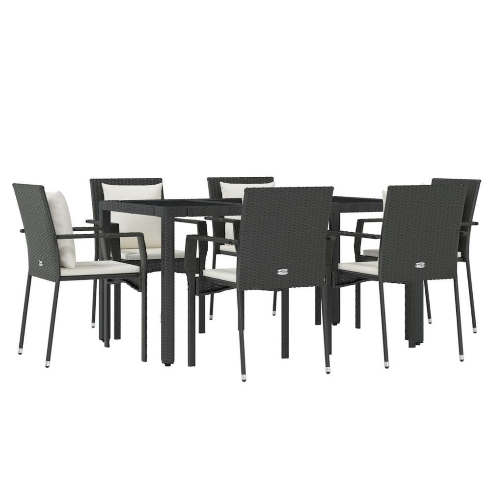 7 Piece Patio Dining Set with Cushions Black Poly Rattan. Picture 2
