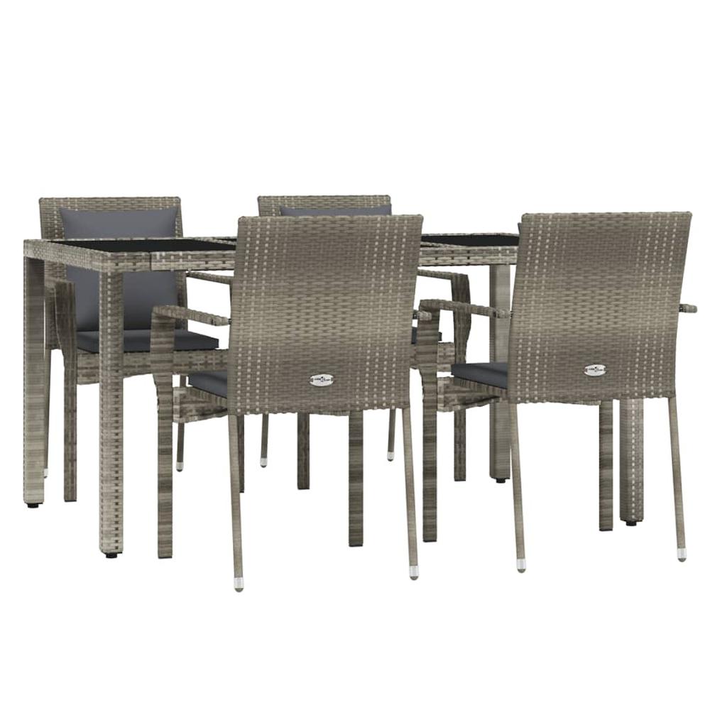 5 Piece Patio Dining Set with Cushions Gray Poly Rattan. Picture 2