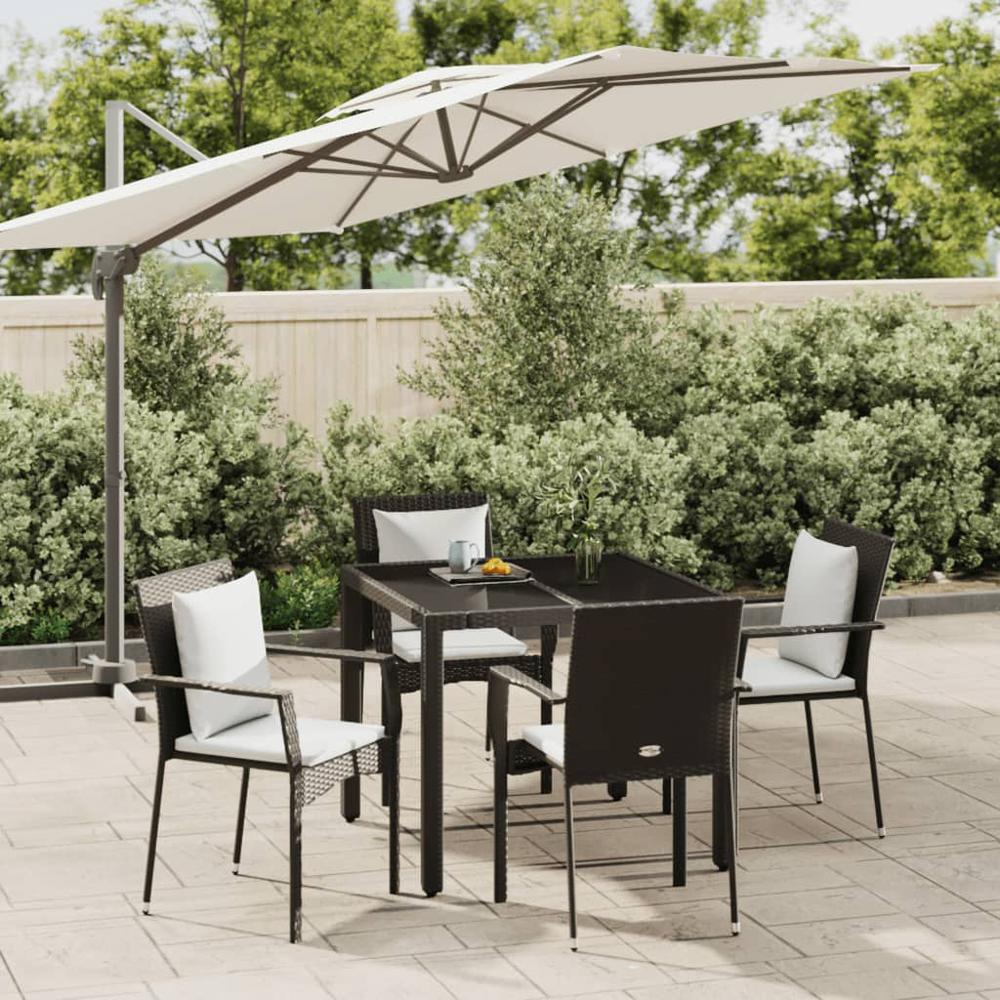 5 Piece Patio Dining Set with Cushions Black Poly Rattan. Picture 11