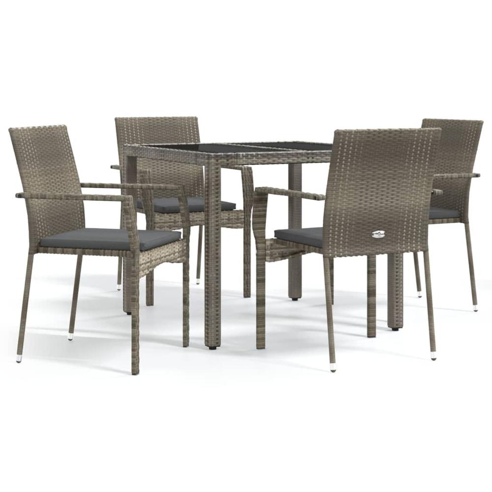5 Piece Patio Dining Set with Cushions Gray Poly Rattan. Picture 1