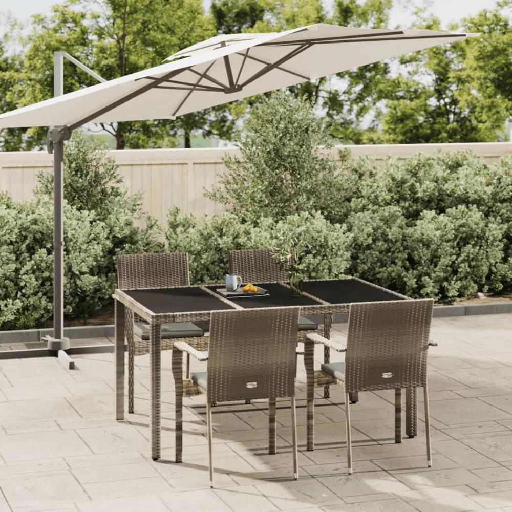 5 Piece Patio Dining Set with Cushions Gray Poly Rattan. Picture 11