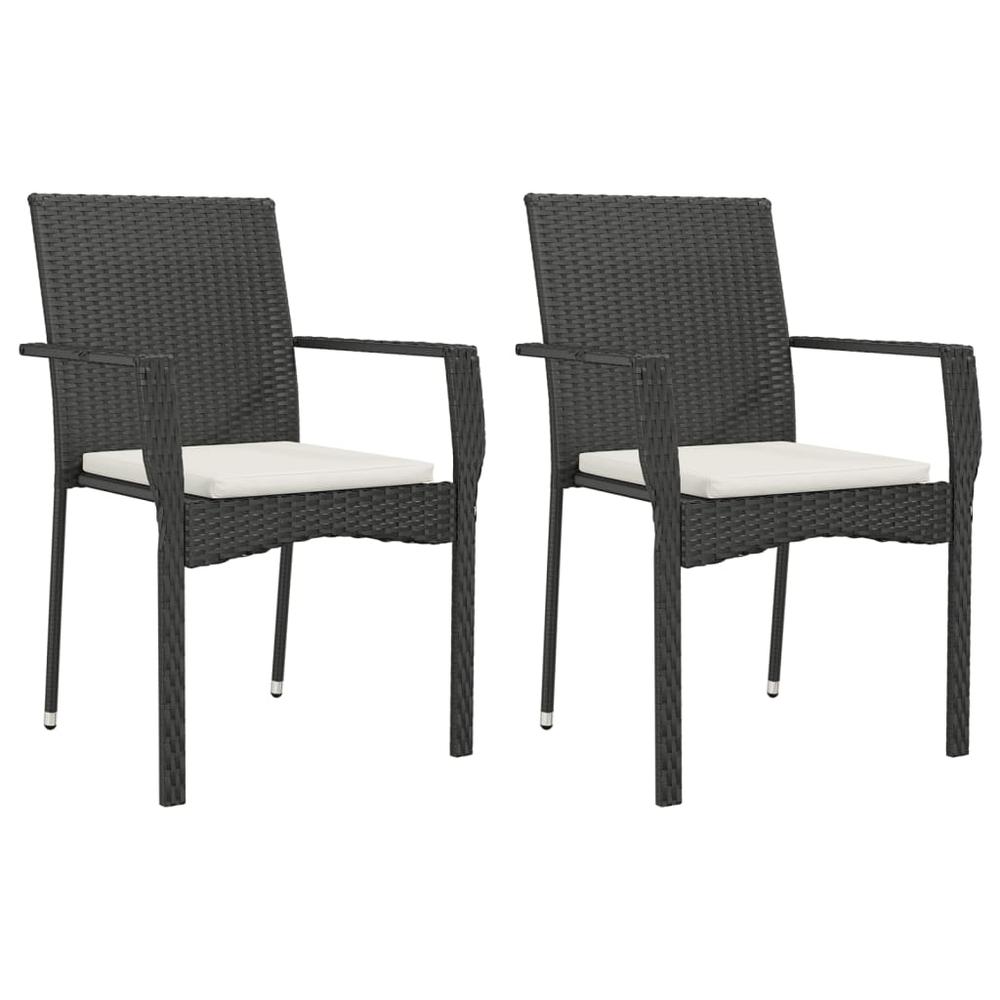 3 Piece Patio Dining Set with Cushions Black Poly Rattan. Picture 3