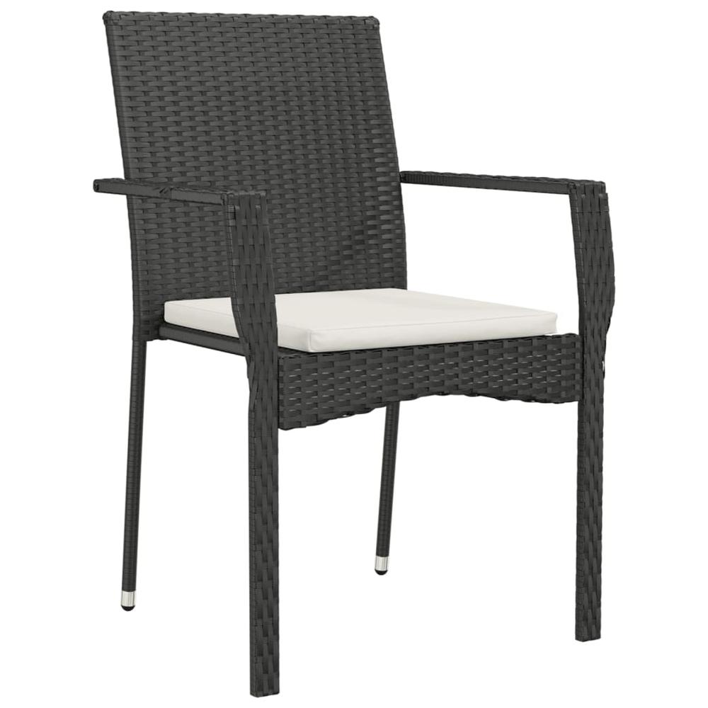 3 Piece Patio Dining Set with Cushions Black Poly Rattan. Picture 4