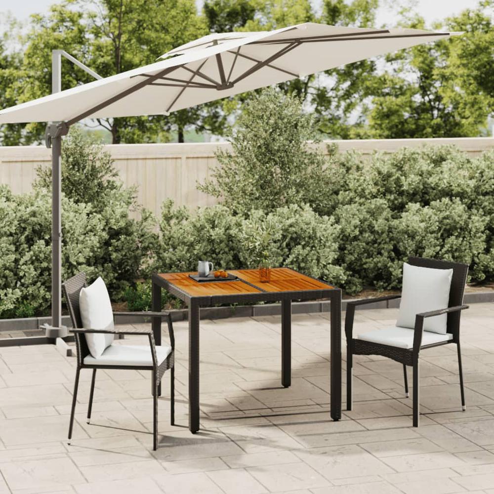 3 Piece Patio Dining Set with Cushions Black Poly Rattan. Picture 12